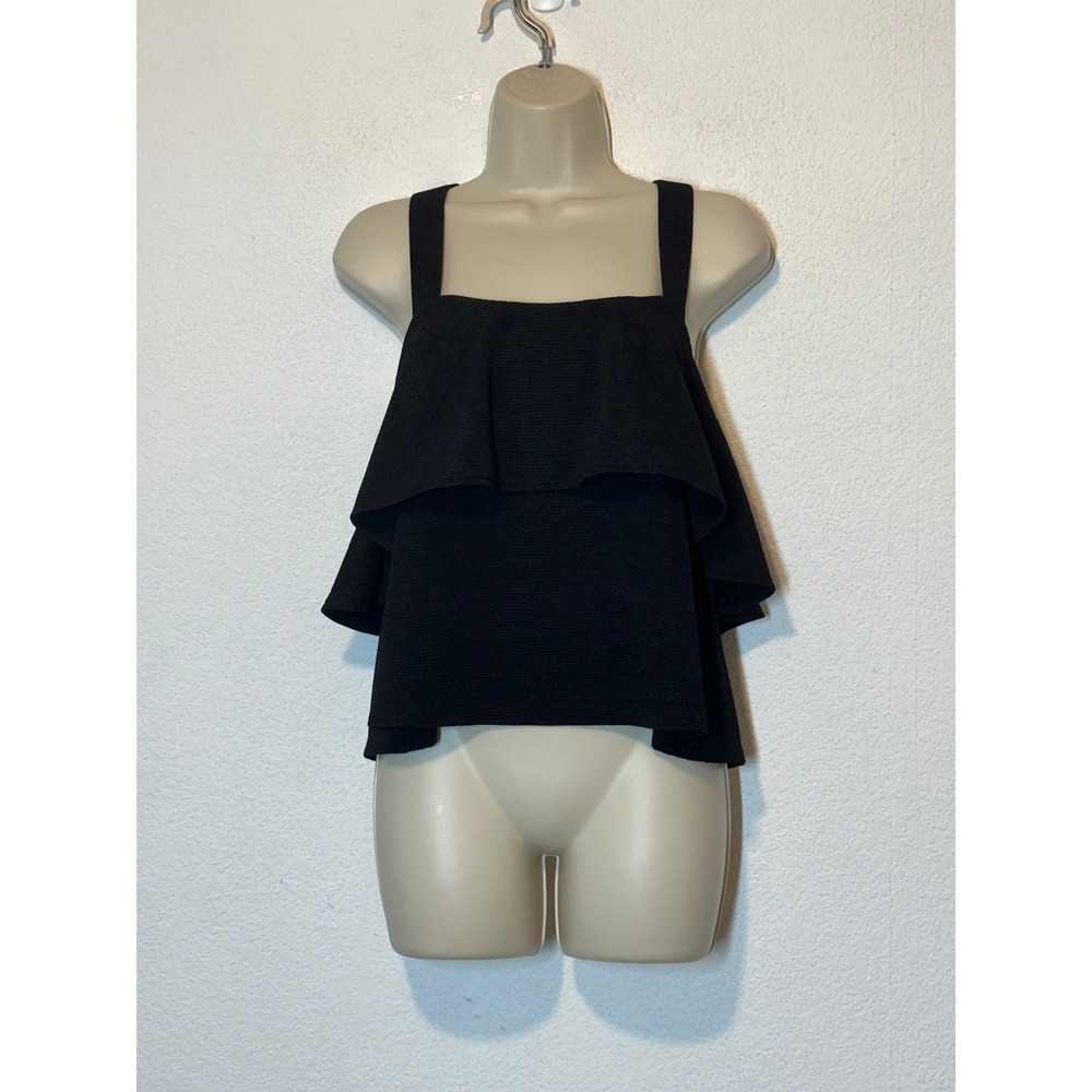Madewell Womens Black Tiered Ruffle Cross Back Camisole‎ Top Size M Square Neck